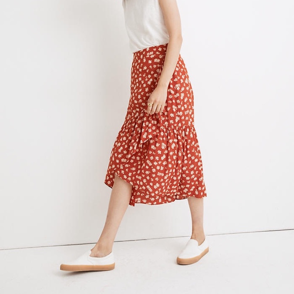 Madewell Ruffle-Wrap Midi Skirt in Happy Hibiscus